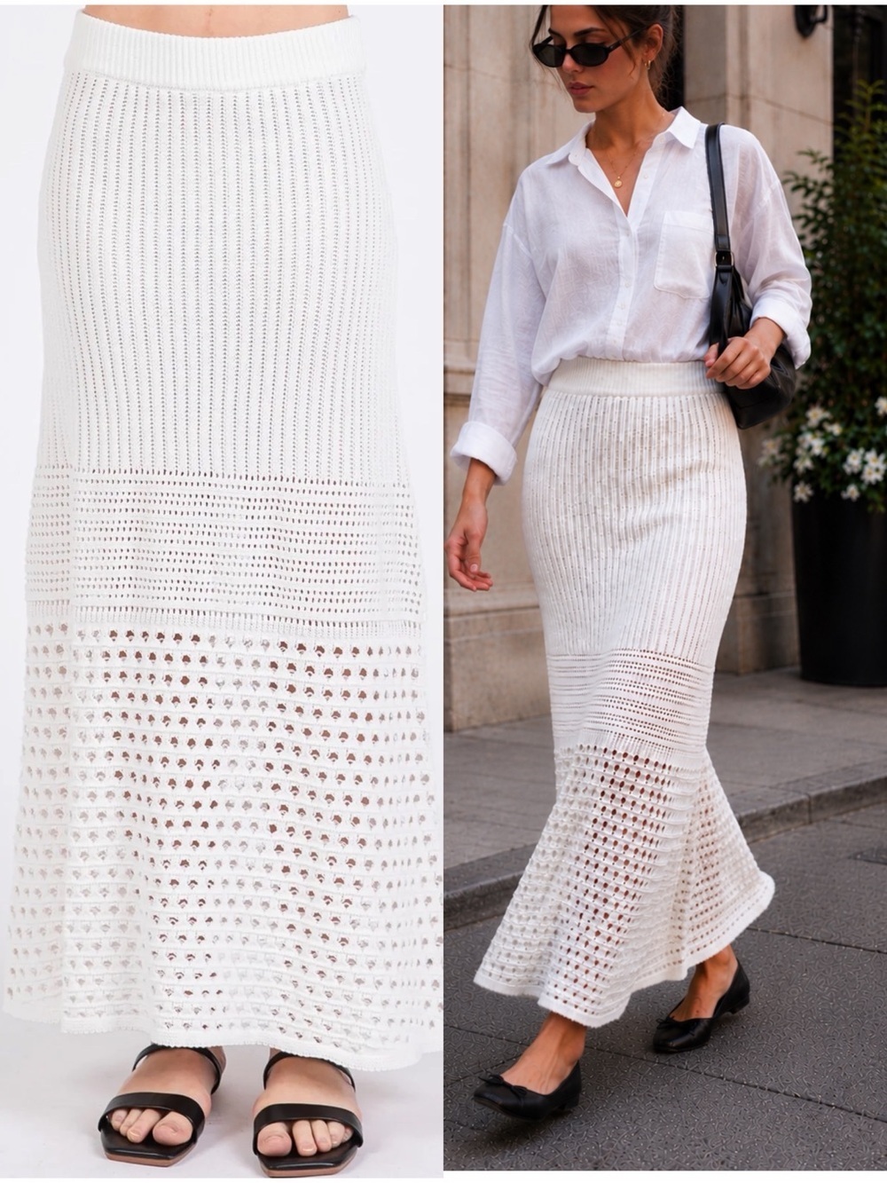 White Crochet Knit Maxi Skirt